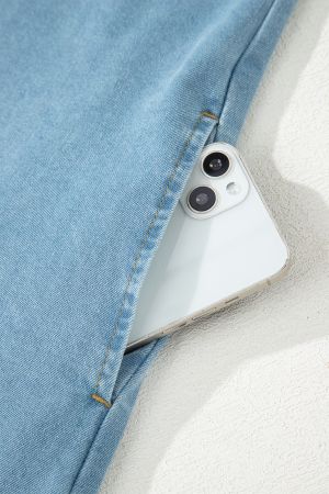 Women's Denim Dress with Ruffles, Buttons and Short Sleeves