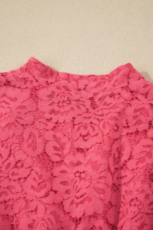 Women's Floral Lace Dress with Front Zipper, Ruched Waist and Pockets