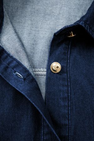Women’s Dark Blue Denim Dress with Short Puff Sleeves and Buttons