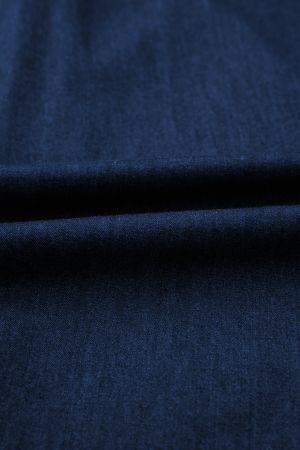 Women’s Dark Blue Denim Dress with Short Puff Sleeves and Buttons