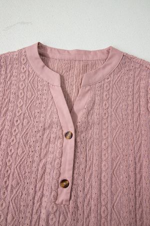 Women’s Pink Short Sleeve Blouse with Decorative Lace Texture