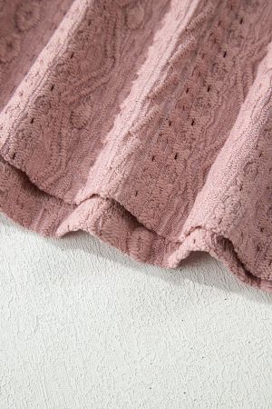 Women’s Pink Short Sleeve Blouse with Decorative Lace Texture