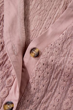 Women’s Pink Short Sleeve Blouse with Decorative Lace Texture