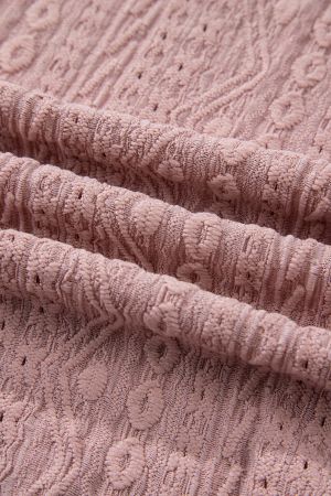 Women’s Pink Short Sleeve Blouse with Decorative Lace Texture