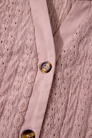 Women’s Pink Short Sleeve Blouse with Decorative Lace Texture
