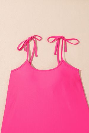 Women’s Pink Tankini Set with Floral Print and Tie Shoulder Straps