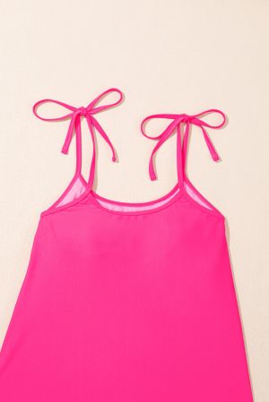 Women’s Pink Tankini Set with Floral Print and Tie Shoulder Straps
