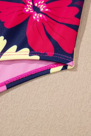 Women’s Pink Tankini Set with Floral Print and Tie Shoulder Straps