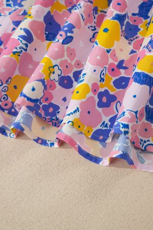 Women’s Floral Print Dress with Square Neckline and Ruffle Sleeves