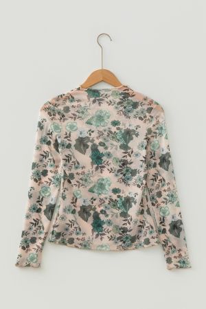 Women’s Mesh Long Sleeve Floral Print Top