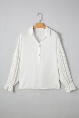 Women’s White Blouse with Collar, Buttons and Voluminous Sleeves