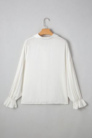 Women’s White Blouse with Collar, Buttons and Voluminous Sleeves