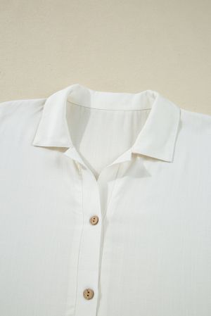 Women’s White Blouse with Collar, Buttons and Voluminous Sleeves