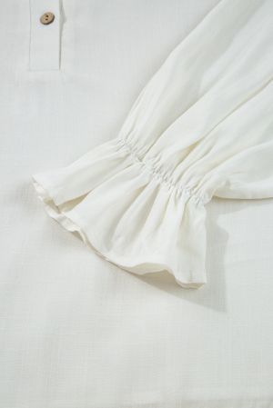 Women’s White Blouse with Collar, Buttons and Voluminous Sleeves