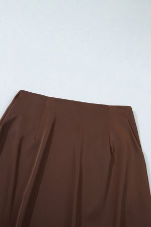 Elegant Long Satin Skirt with Lace Details