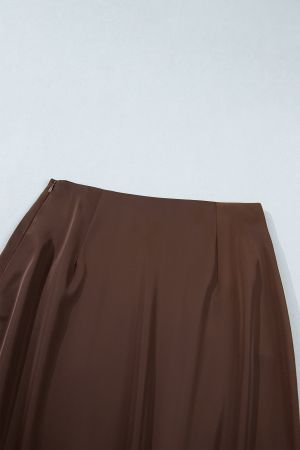 Elegant Long Satin Skirt with Lace Details