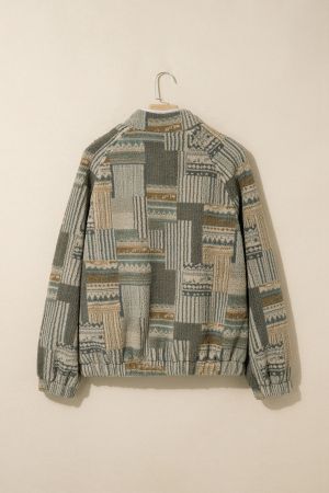 Women's Geometric Print Half-Zip Sweatshirt with High Collar