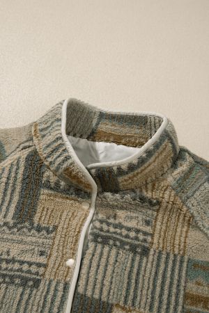 Women's Geometric Print Half-Zip Sweatshirt with High Collar