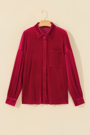 Women’s Velvet Shirt with Pocket and Long Sleeves