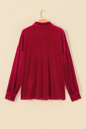 Women’s Velvet Shirt with Pocket and Long Sleeves
