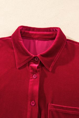 Women’s Velvet Shirt with Pocket and Long Sleeves