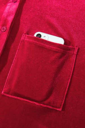 Women’s Velvet Shirt with Pocket and Long Sleeves