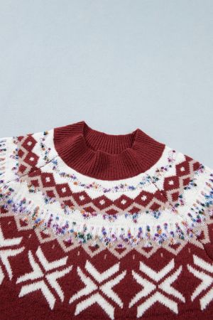 Women’s Knitted Sweater with Winter Pattern and High Neck