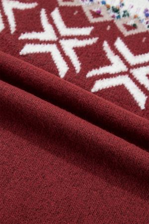 Women’s Knitted Sweater with Winter Pattern and High Neck