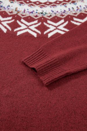 Women’s Knitted Sweater with Winter Pattern and High Neck