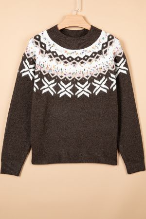 Women’s Knitted Sweater with Winter Pattern and High Neck