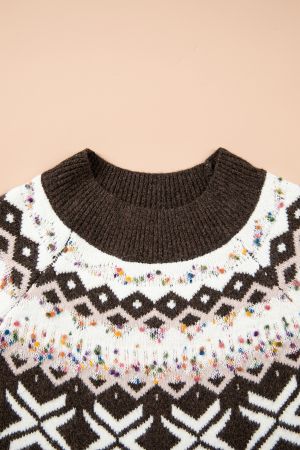Women’s Knitted Sweater with Winter Pattern and High Neck