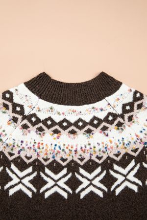 Women’s Knitted Sweater with Winter Pattern and High Neck