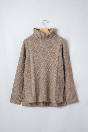 Women’s Knitted Sweater with High Neck and Textured Knit