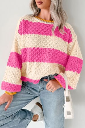 Women’s Cream and Pink Striped Knitted Sweater