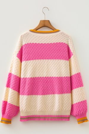 Women’s Cream and Pink Striped Knitted Sweater