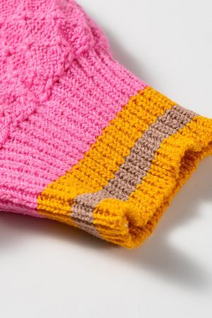 Women’s Cream and Pink Striped Knitted Sweater