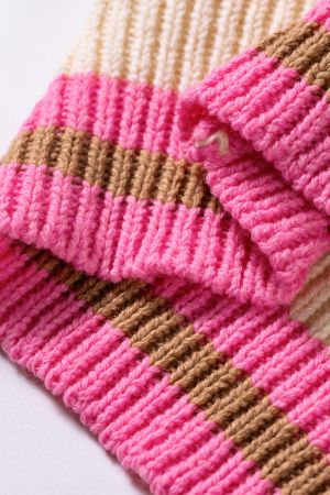 Women’s Cream and Pink Striped Knitted Sweater
