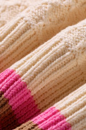 Women’s Cream and Pink Striped Knitted Sweater