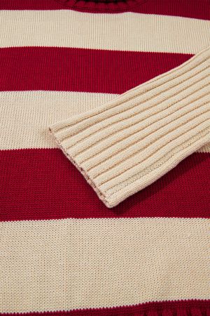 Women’s Knitted Sweater with High Neck and Contrast Stripes