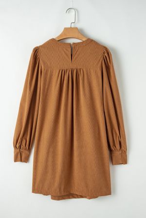 Women’s Short Ribbed Velvet Dress in Caramel Brown