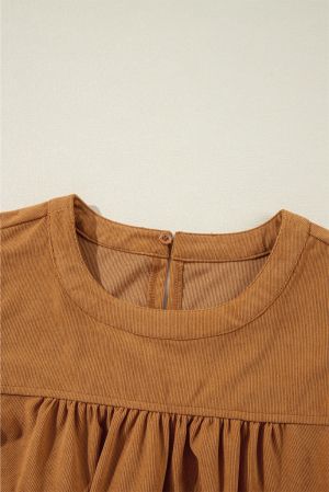 Women’s Short Ribbed Velvet Dress in Caramel Brown