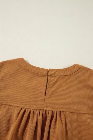 Women’s Short Ribbed Velvet Dress in Caramel Brown