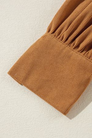 Women’s Short Ribbed Velvet Dress in Caramel Brown