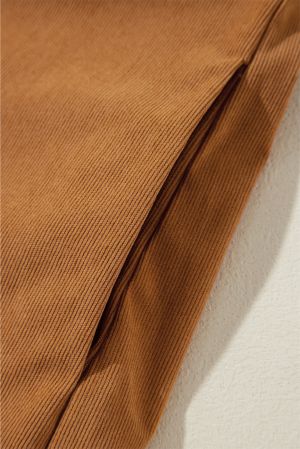 Women’s Short Ribbed Velvet Dress in Caramel Brown