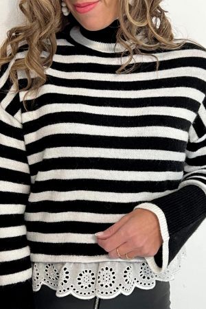 Women’s Striped Sweater with Lace Trim