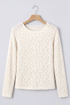 Women’s White Floral Lace Blouse with Long Sleeves