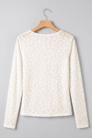 Women’s White Floral Lace Blouse with Long Sleeves