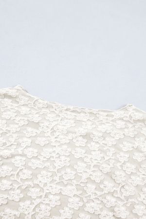 Women’s White Floral Lace Blouse with Long Sleeves