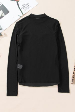 Women’s Black Sequin Blouse with Sheer Long Sleeves