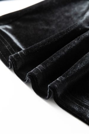 Women’s Black Velvet Blouse with Long Sleeves and Ruffled Cuffs